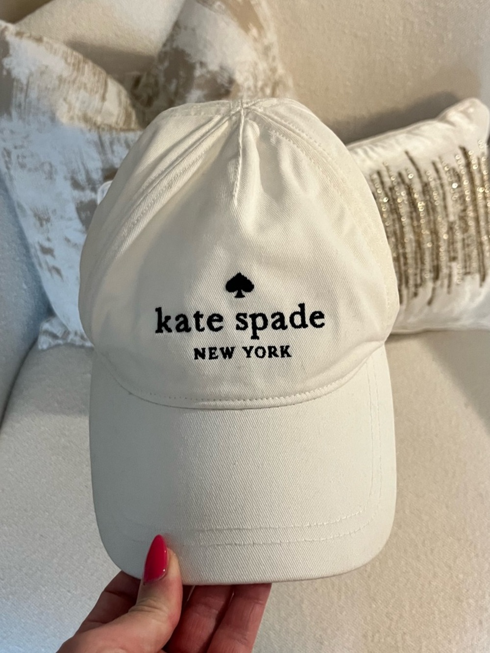 kate spade womens Cream Baseball Hat with Black Logo